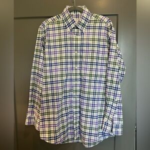 Sero by Forsyth Men's Plaid Shirt - Green, Purple, White. No Iron. Tailored fit.